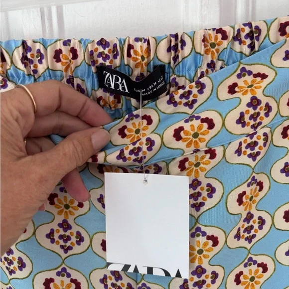 Women’s Zara Set NWT Geometric Print Blue /Purple Size Medium High Waist - Picture 9 of 16